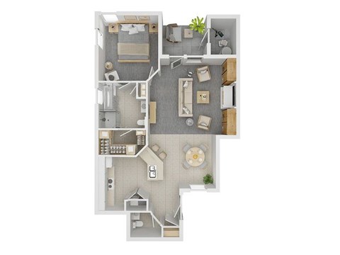 Floor plan for 1 bed, 1.5 baths, 834 sqft